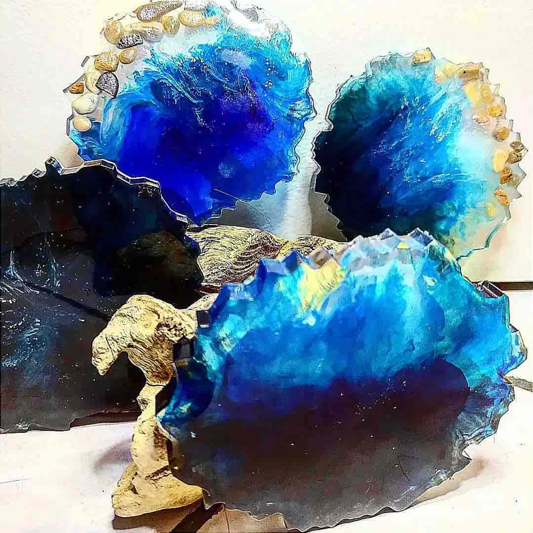 Dessous de verres bleu et doré
