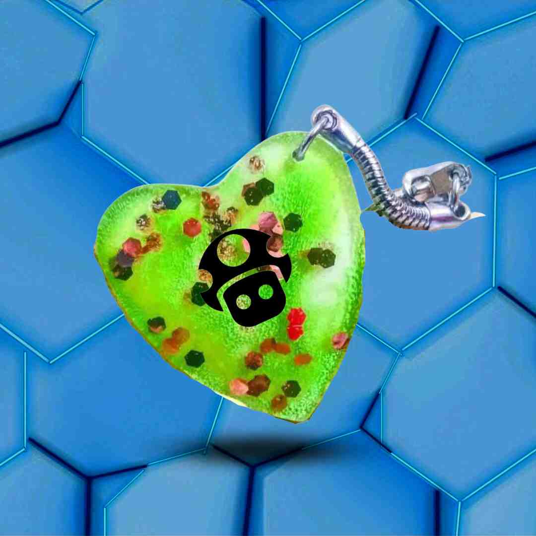 Porte-clés en forme de cœur vert sur le thème de Mario Bross