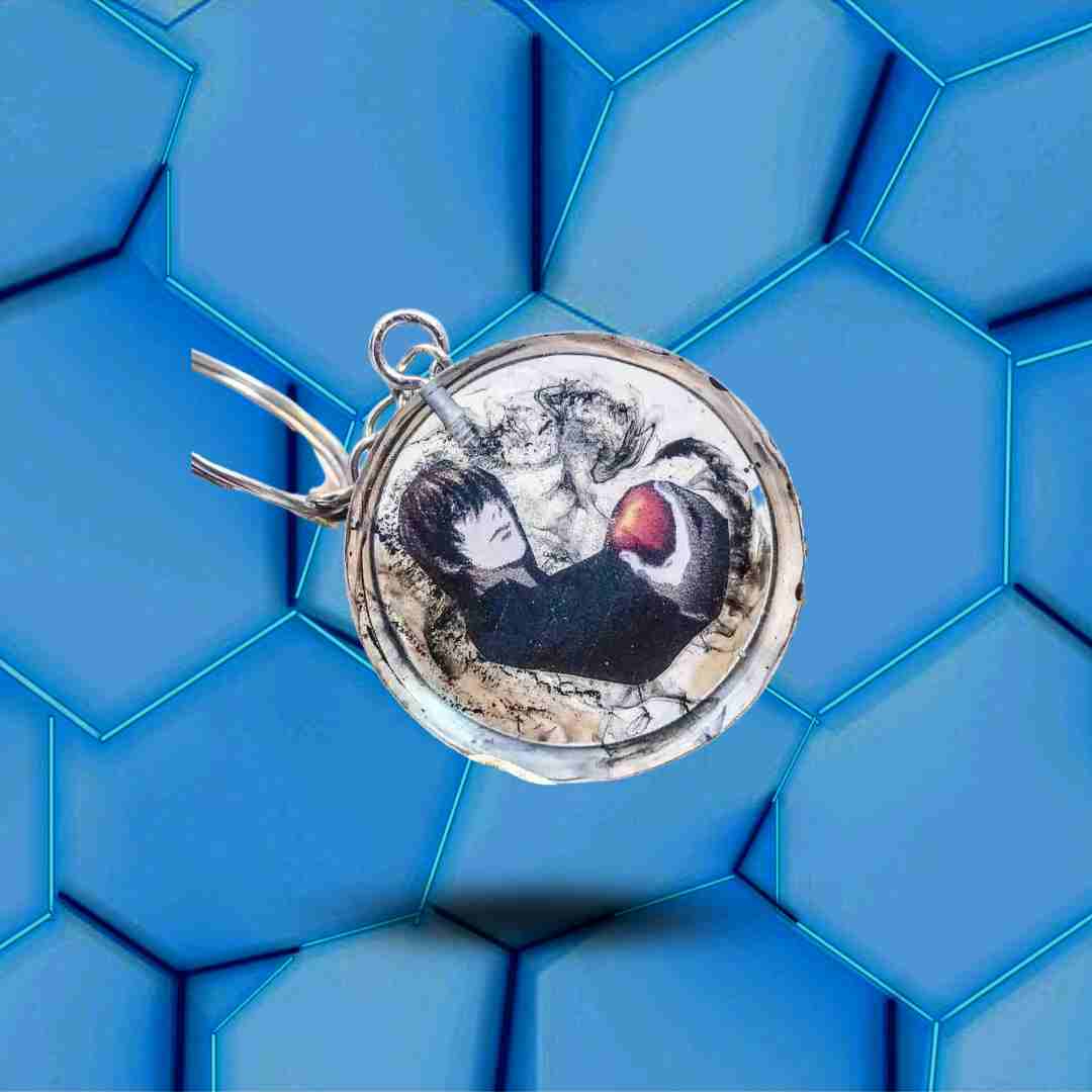 Porte-clefs rond noir Death Note avec Kira