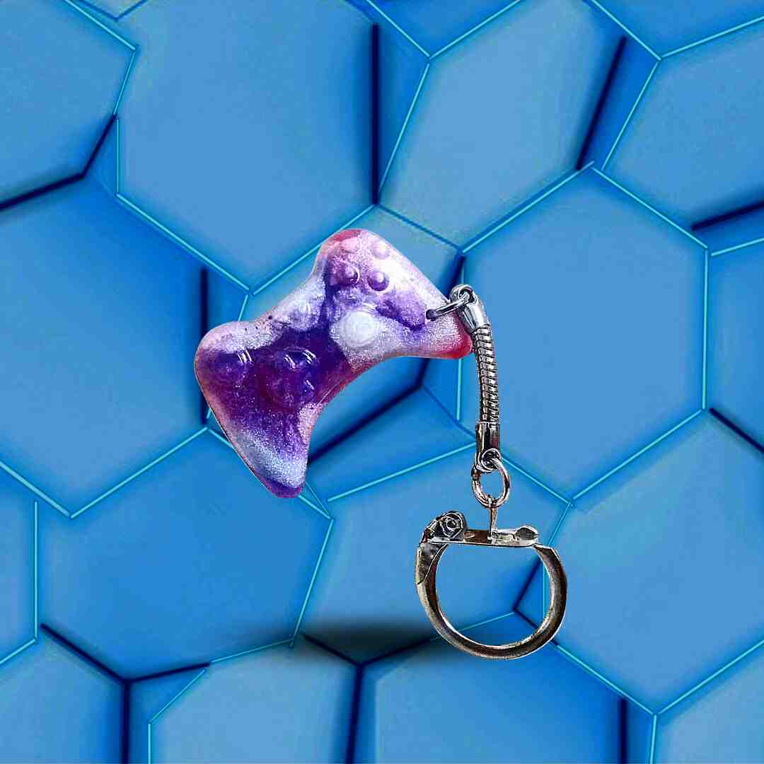 Porte-clés en forme de manette Xbox violet, rose et blanc irrisé