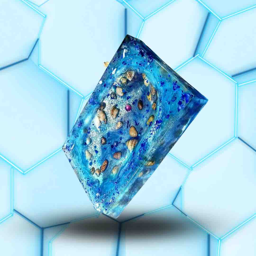 Porte-savon bleu avec des coquillages