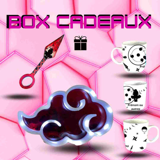 Exemple de box cadeaux avec veilleuse Akatsuki, tasse et Kunai