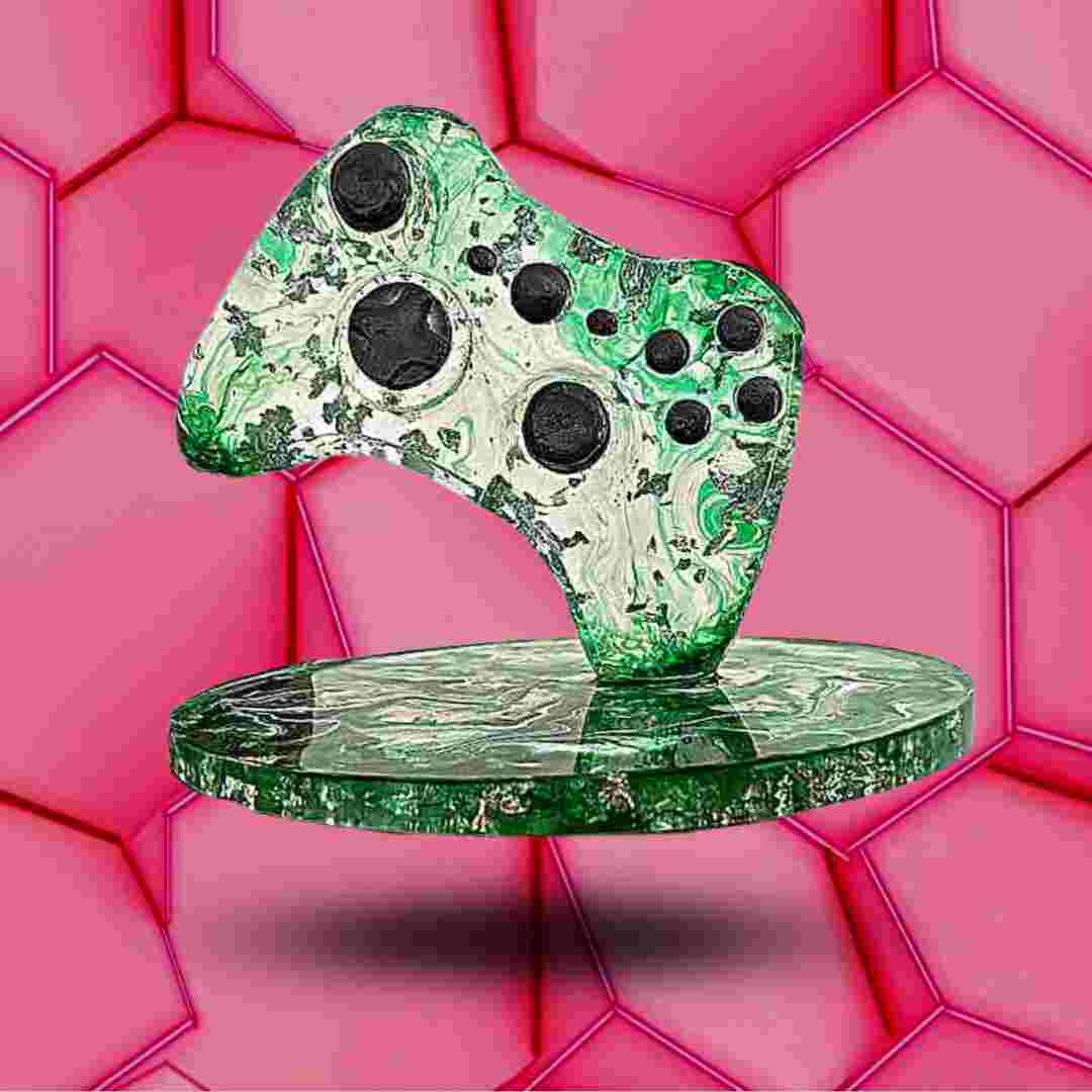 Décoration manette Xbox vert, argenté et noir, transparente