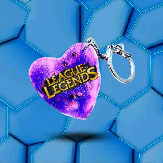 Porte-clés en forme de cœur violet avec le logo de League of Legends