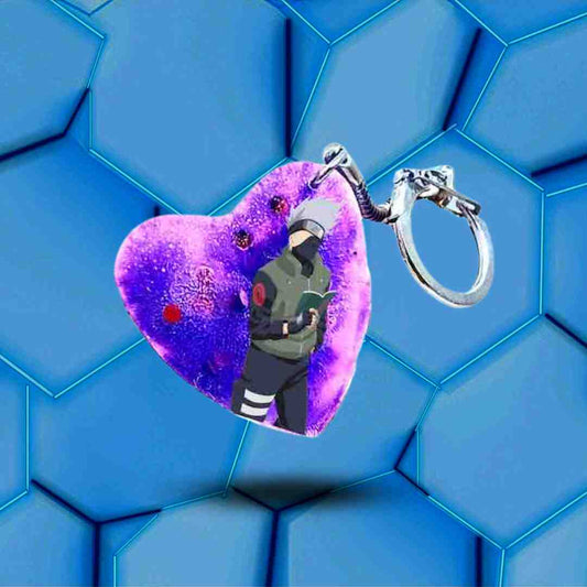 Porte-clés en forme de cœur violet avec Kakashi de Naruto