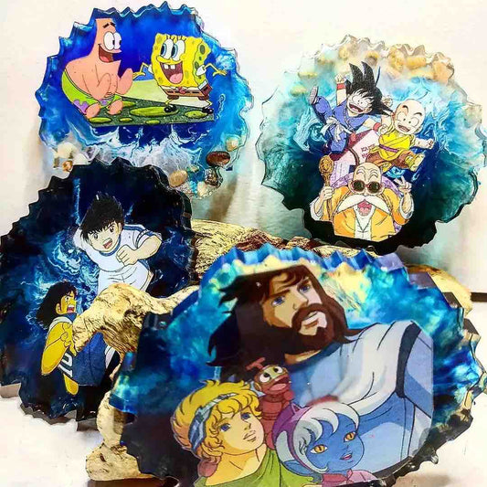 Dessous de verres bleus et dorés avec motifs de mangas