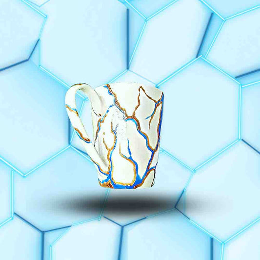 Tasse conque blanche personnalisée bleu et doré